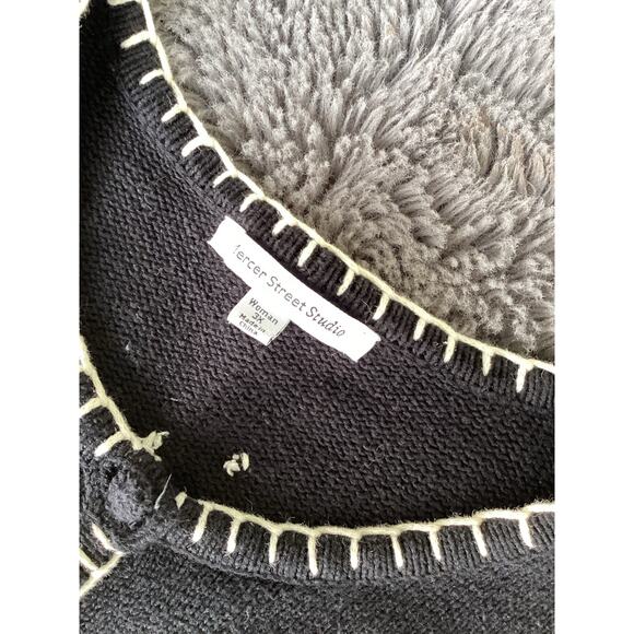 Mercer Street Studio Snowman Appliqué Ugly Christmas Cardigan Sweater Black 3X - Picture 4 of 10